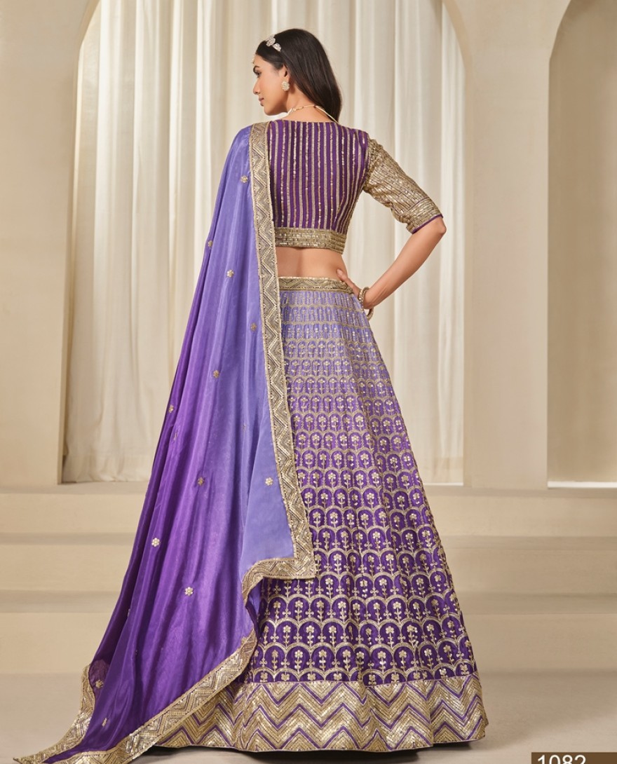 1082-purple - Embroidered Work Chinon Designer Lehenga Choli in Purple and Violet for Women